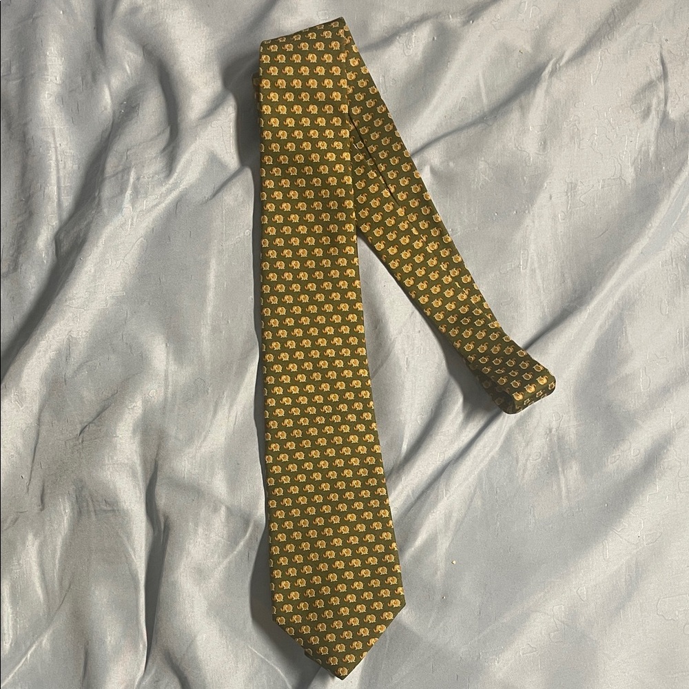 Salvatore Ferragamo Olive and Yellow Silk Micro-Pattern Tie